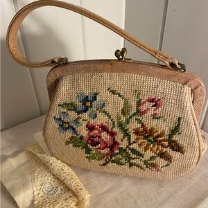Vintage Needlepoint Handbag Purse
Handmade Floral pattern cross-stitch MCM bag